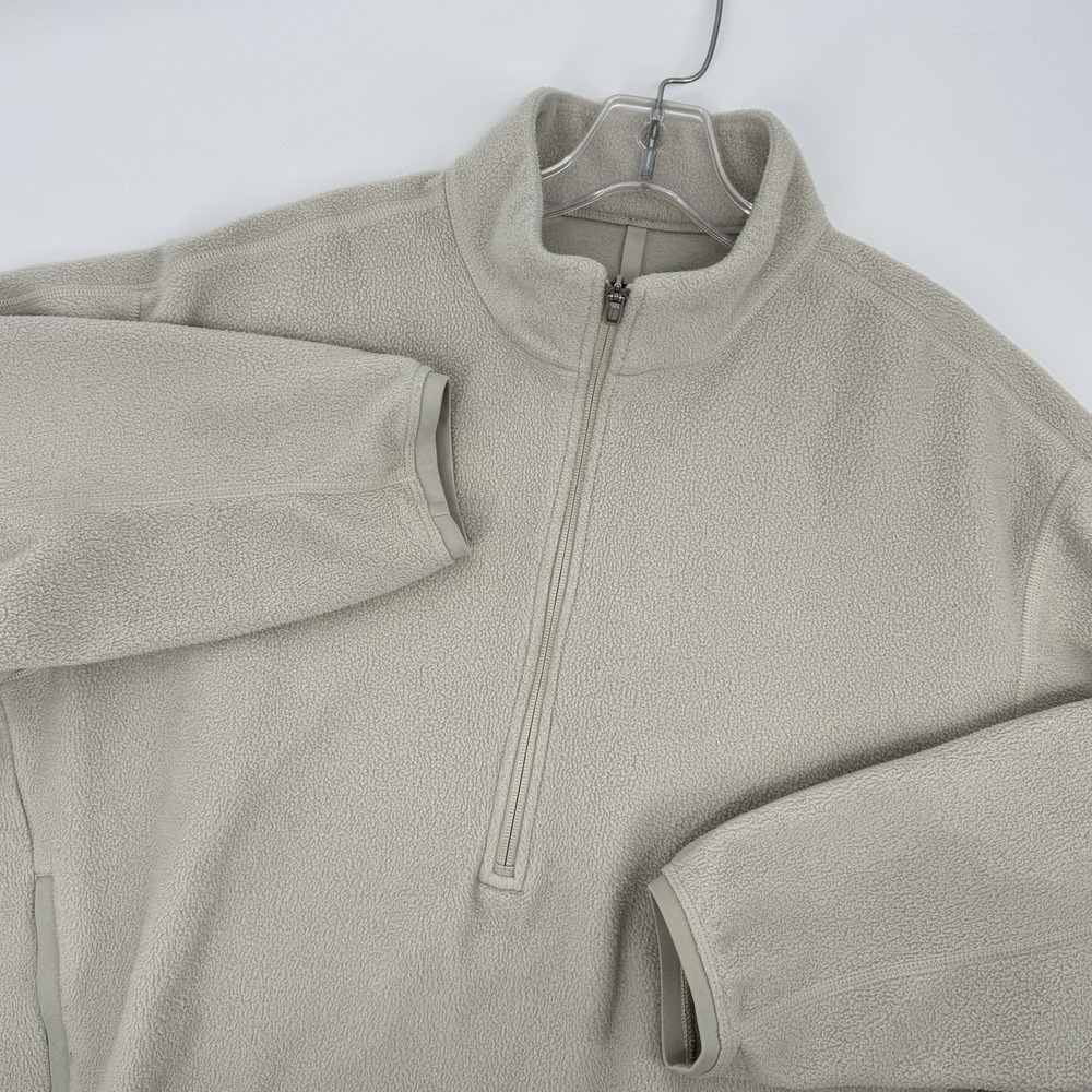 Lululemon Oversized Fit Fleece Half Zip Beige Pullover Mens Small Travel Outdoor